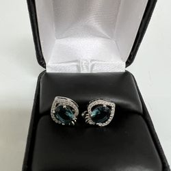 Diamond Heart Earrings In Sterling Silver