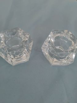1980 image 24% lead crystal clear tapered candle holders ser 2 my name is USA