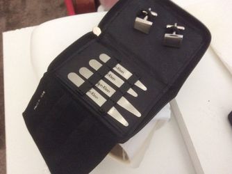 Mens, Calvin Klein, Travel Set In  Zip Case Cuff Links Metal Collar Stays Never Used 