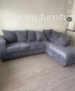 Gray Corduroy Sectional Sofa with Chaise