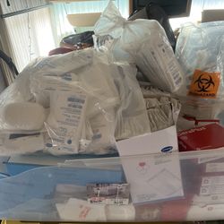 Medical  Supplies, Two Big Boxes, Fools Safe And Simple Hollister Bandages Gauze lots of class bags, colostomy bag stuff