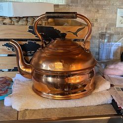Dutch Solid Copper Kettle W/ 6 Copper Plated Mugs 