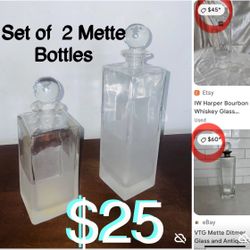 $25 Set of 2 Vintage Mette Glass Bottles with topped glass ball 11” and 8” in mint condition