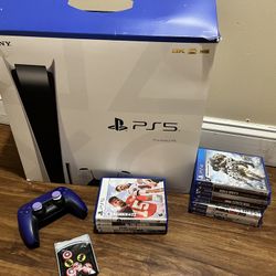 Ps5 With Purple Controller , Extra Superhero Thumbgrips & Games 