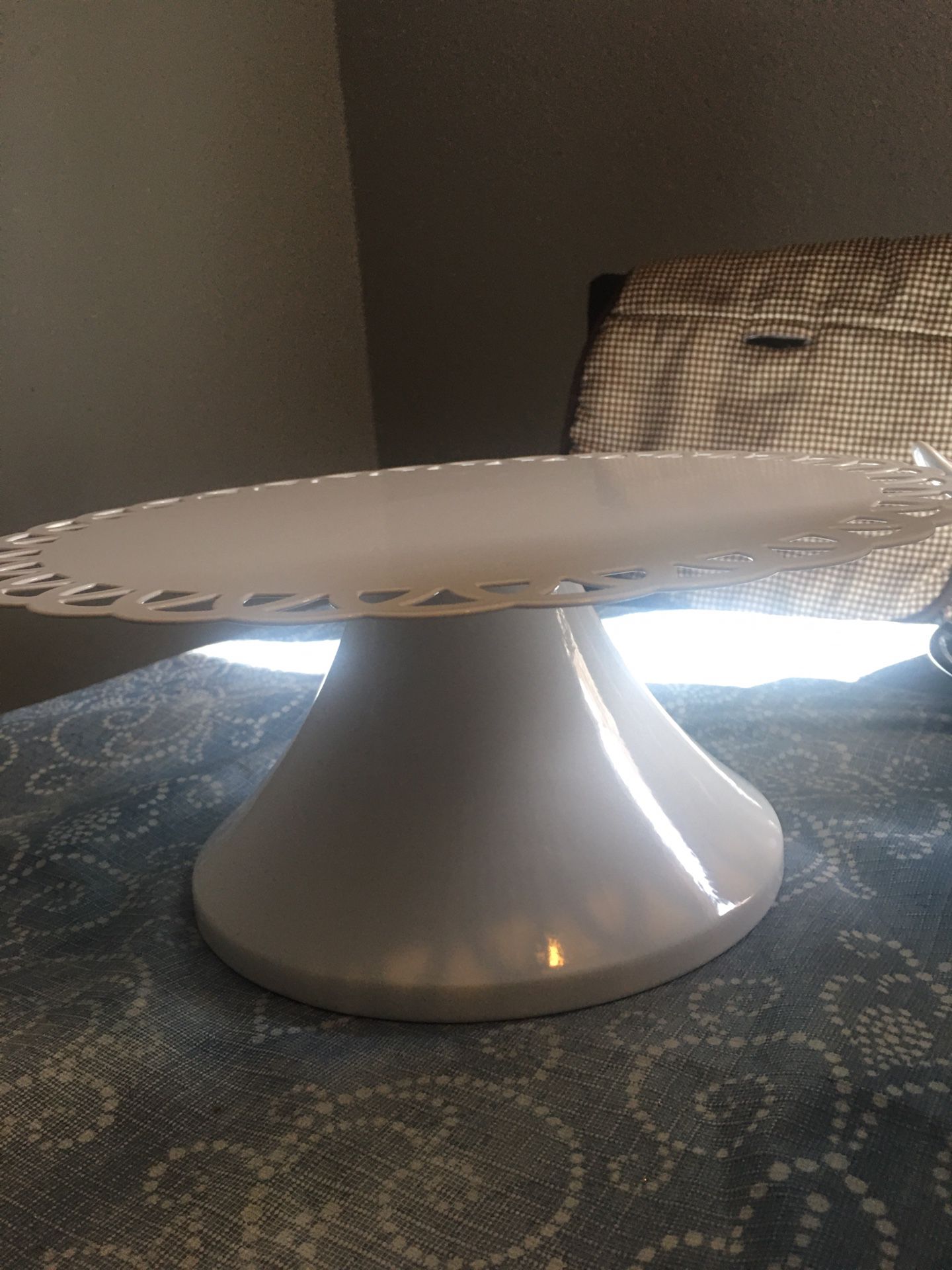 Cake stand -white metal 12” in.