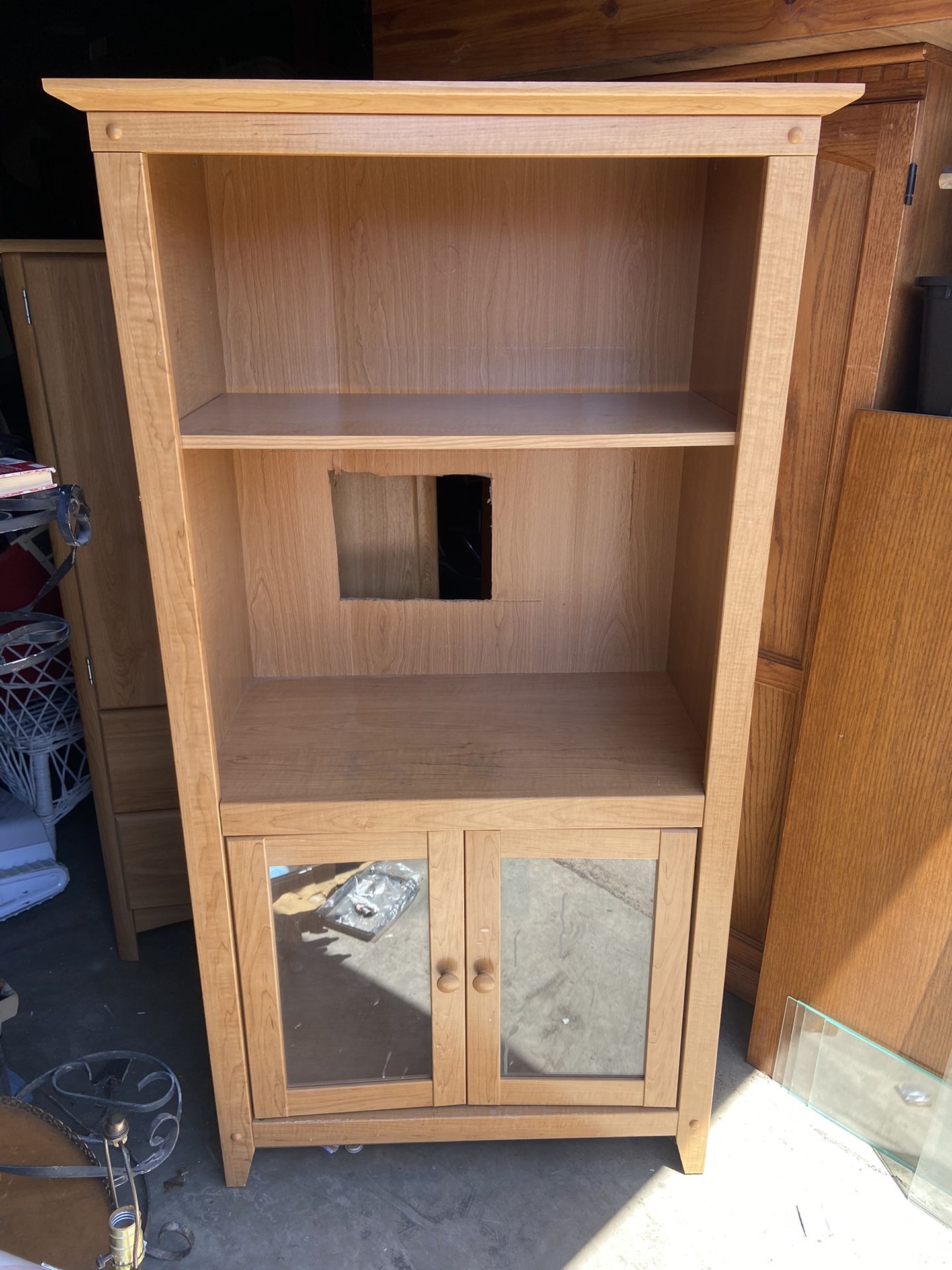 Wood And Glass Shelf Armoire Dresser Storage 