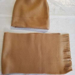 New Tan Fleece Beanie Hat and scarf Set Adult sz Hand Crafted