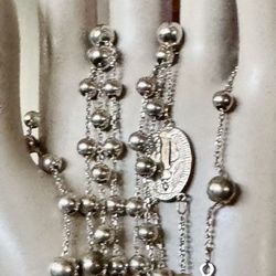 14 karat SOLID REAL WHITE GOLD A Beautiful Rosary Necklace Bead 6.02mm & 4.42mm Diamond-Cut Cros