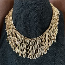 Matte Gold Colored Chain Fringe Necklace 