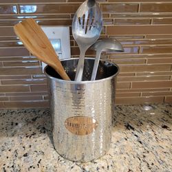Hammered stainless steel kitchen utensil holder