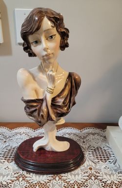 Porcelain Female Bust Figurine on Wood Base