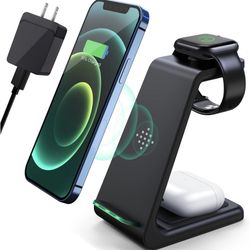 Wireless Charging Station,3 in 1 Fast Charging Station,Wireless Charger Stand for iPhone 15/14/13/12/11 Pro Max/X/Xs Max/8/8 Plus, AirPods 3/2/pro, iW