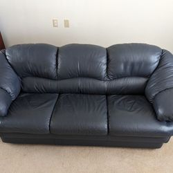 Blue Faux Leather Sofa