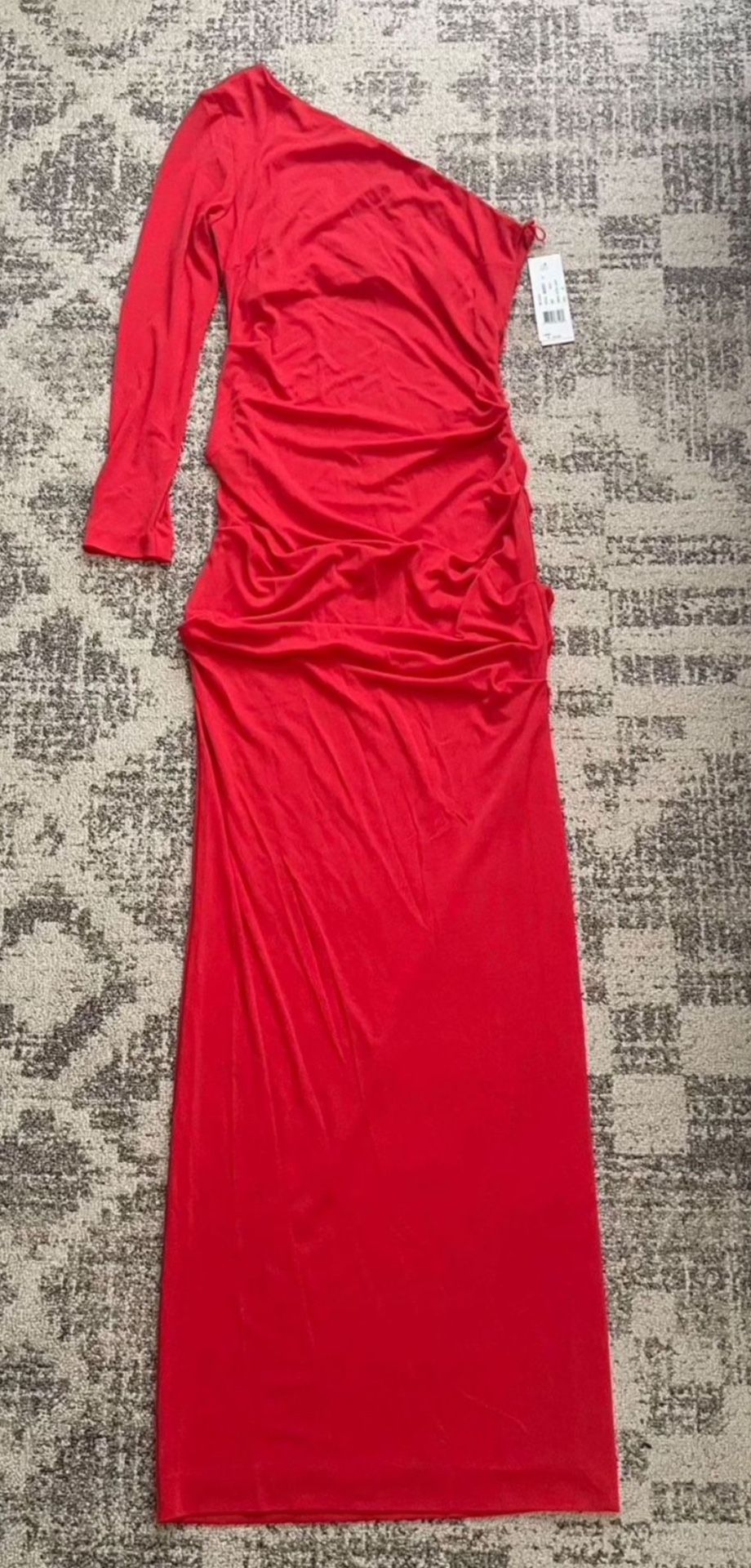NWT Nicole Miller one shoulder dress with thigh slit in red size 10   