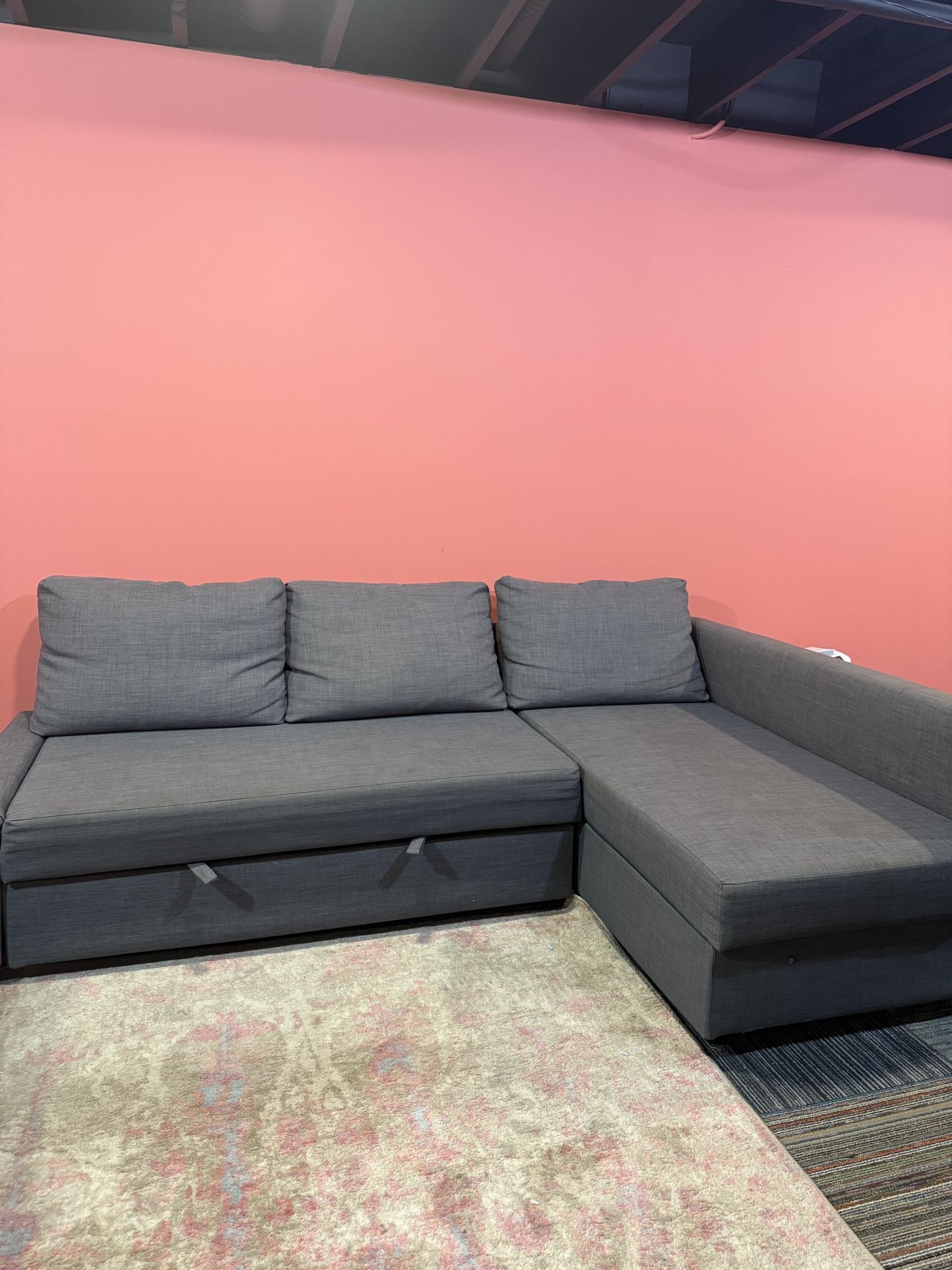 Ikea FRIHETEN Sofa Sectional - Dark Grey with 3 Pillows with Storage Included
