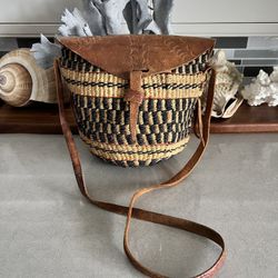 Mini Bucket Jute Leather Tote Bag Purse