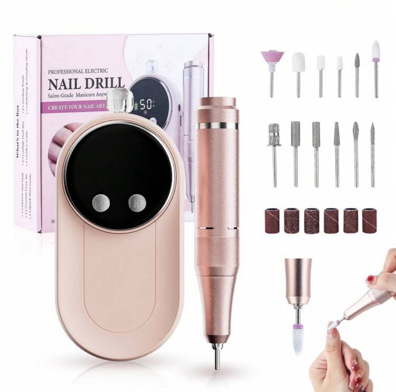 Professional Electric Nail Drill File, 50000 RPM Rechargeable Cordless Nail Drill Machine E File For Acrylic Nails Gel Polishing,Portable Nail Drill K