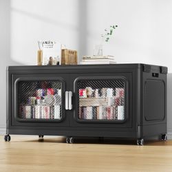 NEW Stackable XL Collapsible Storage Cabinet w/Wheels — Heavy Duty — Black — 55 Gallon