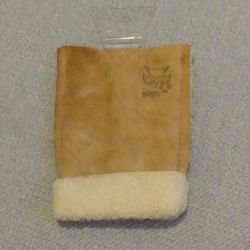 VINTAGE ICE SCRAPER GLOVE WITH ICE SCRAPER BY HOPPY TAN WEATHERPROOOF EXTERIOR FLEECE SHEEPSKIN INTERIOR & CUFF - ONE SIZE