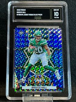 2022 Mosaic 💥 Breece Hall 💥 NFL Debut Mosaic Blue Prizm 67/99 GMA 10 💎 Mint - New York Jets