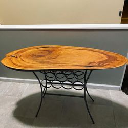 Side table/ wine rack solid live edge cherry slab table.