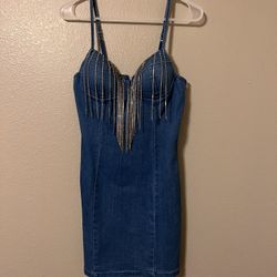 Jean Dress With Bedazzled Fringe