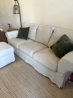 IKEA three seater sofa and ottoman with storage