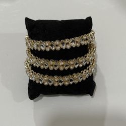 New | Indian 2.8 Gold/Mirror Kundan 3 Bangles Set