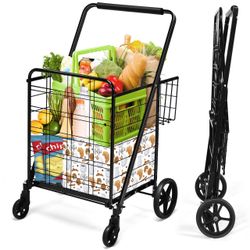 COSTWAY Folding Shopping Cart (Black)
