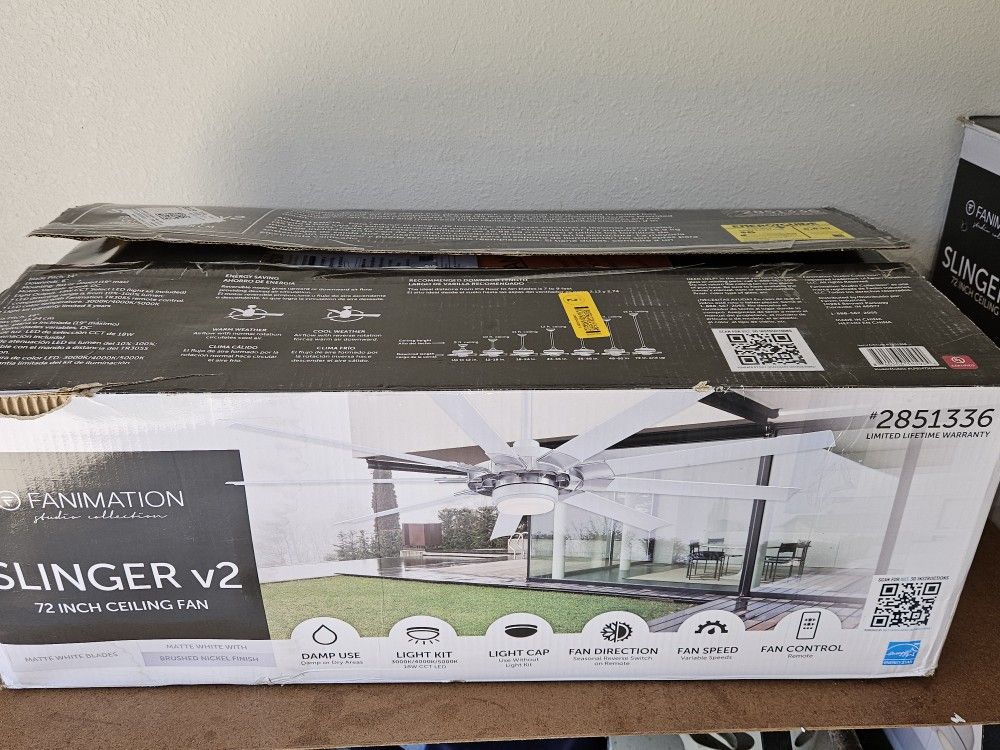 Fanimation Studio Collection Slinger v2 72-in Brushed Nickel and White Color-changing Integrated LED Indoor/Outdoor Ceiling Fan with Light and Remote 