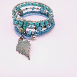Turquoise Wrap Bracelet W/ Leaf Charm
