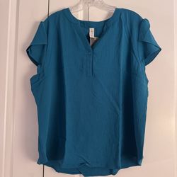 Women's Teal Short Sleeve Henley Blouse size xl