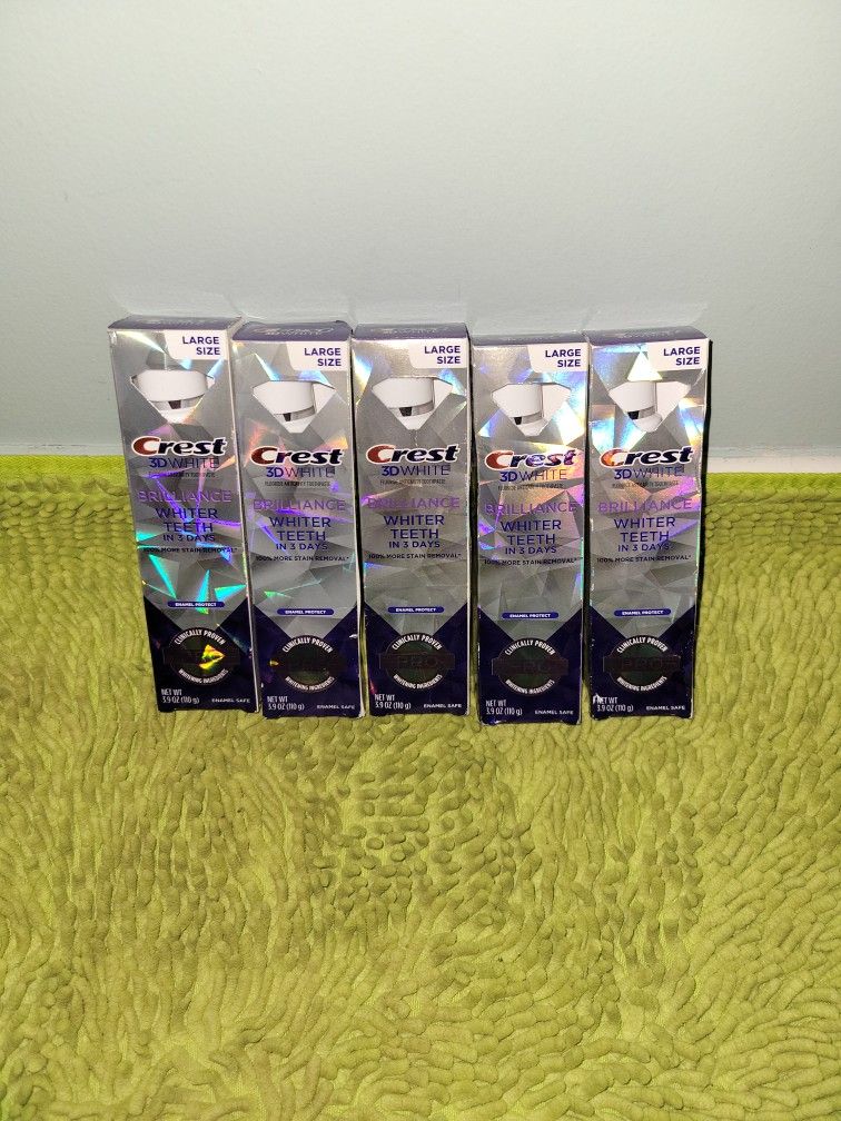 5 Crest 3D White Toothpaste Brilliance Whiter Teeth 3.9oz