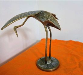 Vintage Brass Crane Bird Statue Figurine 7 " Tall.Vintage Brass Crane Bird Statue Figurine 7 " Tall.