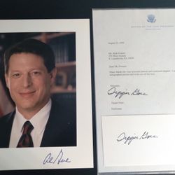 RARE VICE PRESIDENT AL GORE AND TIPPER GORE HAND SIGNATURES ON OFFICIAL PRESIDENTIAL STATIONARY 