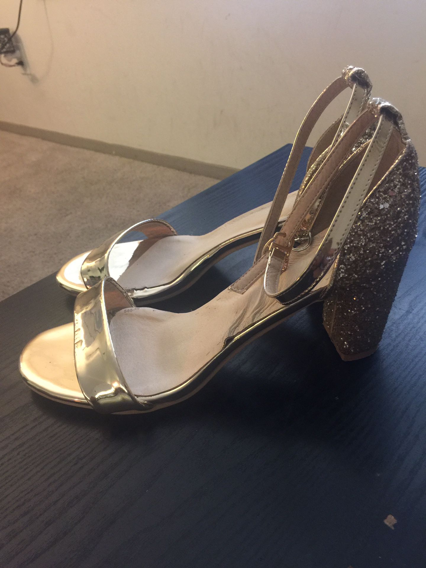 DecoStain Womens Glitter Sequin Pumps Shoe bc s Ankle Strap Block Heel Party Wedding Dress Sandals