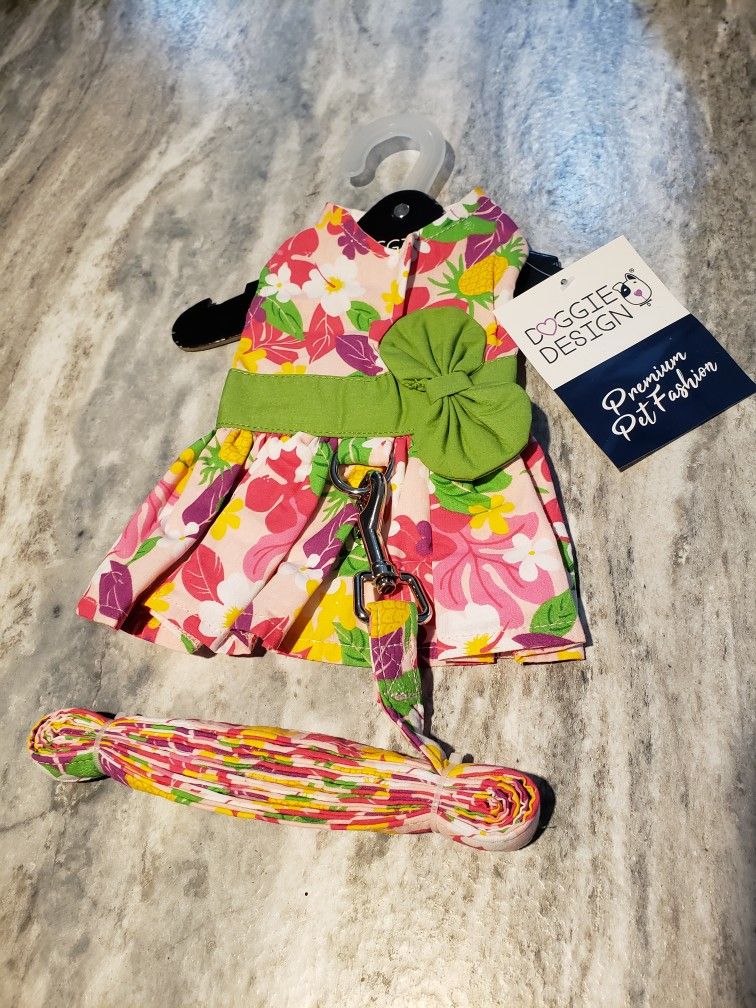SMALL DOG/PUPPY HAWAIIAN DRESS w/ MATCHING LEASH
