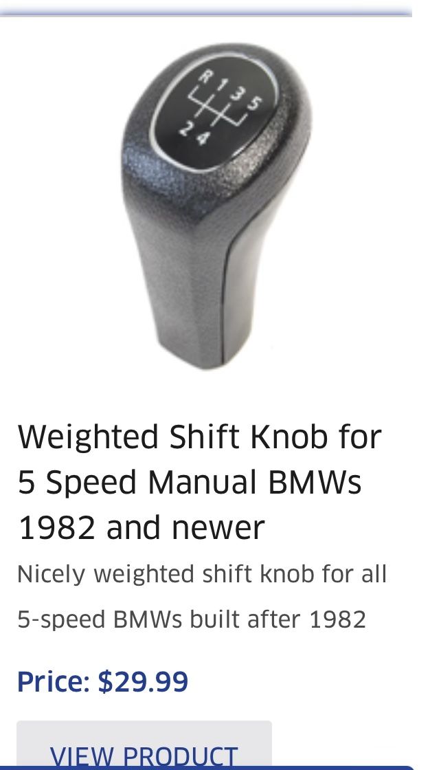Weighted Shift Knob for 5 Speed Manual BMWS 1982 and newer