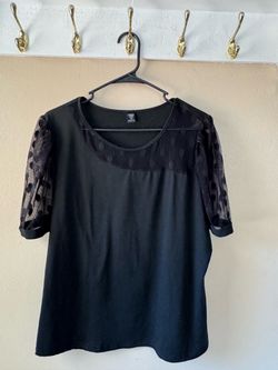 SHEIN Black Top with Sheer Polka Dot Sleeves