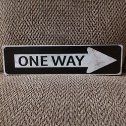 ONE WAY METAL SIGN.  16" X 4".  NEW.  PICKUP ONLY.