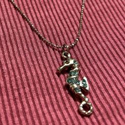 Cool Jewels Silver Tone Seahorse Pendant Necklace Blue Rhinestones