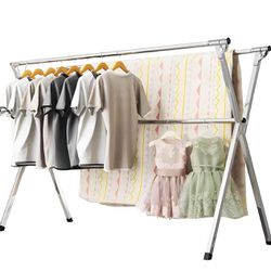 95 Inches Clothes Drying Rack, Heavy Duty Stainless Steel Laundry Drying Rack Folding Indoor Outdoor, Portable Drying Rack Clothing, Blanket Rack Clot