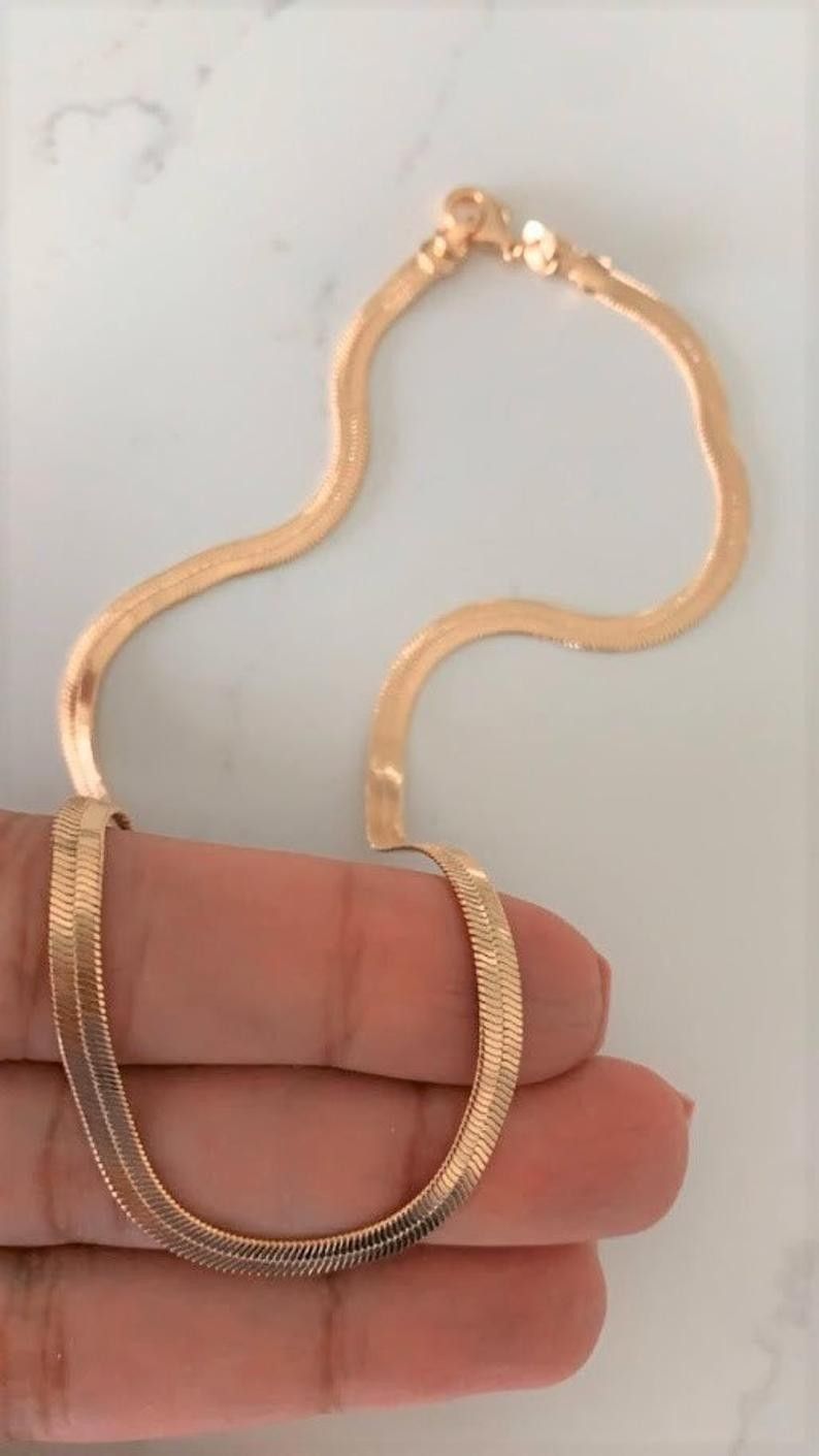 18K Gold Plated Men and women flat flat snake bone chain