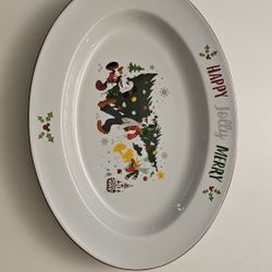 Disney Parks HAPPY JOLLY MERRY Santa Mickey Mouse Friends 15" Christmas Platter