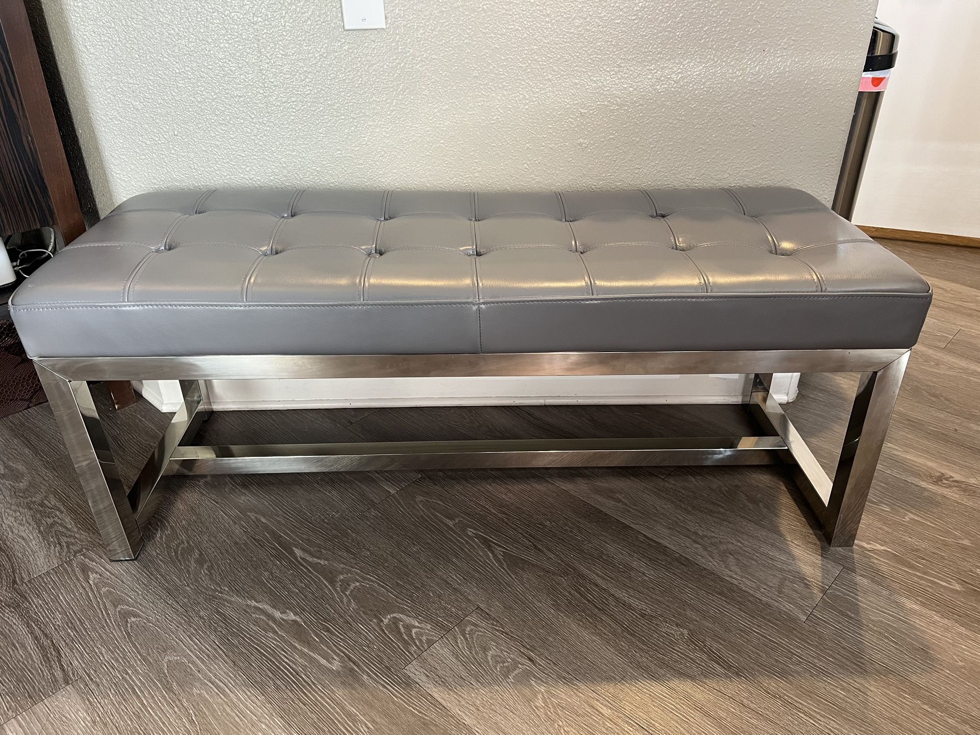 Grey Leather Bench