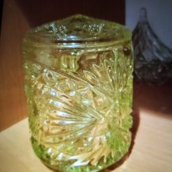 Antique Crystal  Yellow Canaster Set  3 Pieces Perfect  Old