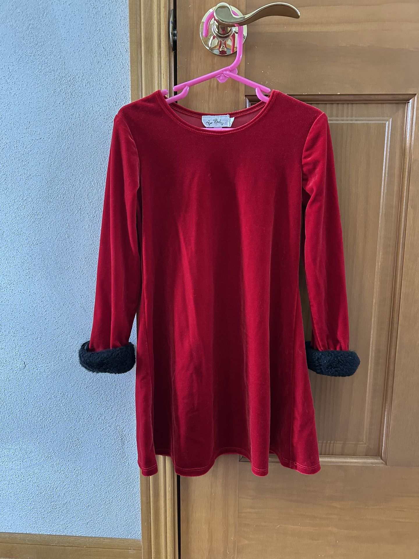 Girls Red Velvet Dress