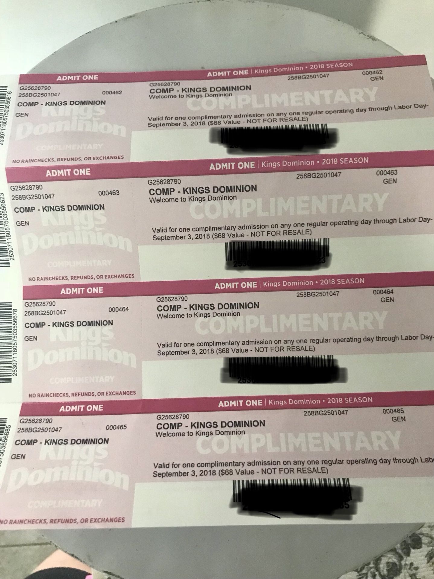 4 adult tickets to Kings Dominion