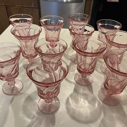 Set Of 12 Vintage Rose Color Glases
