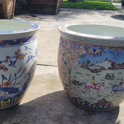 Oriental Porcelain Vase and Fish Bowl 